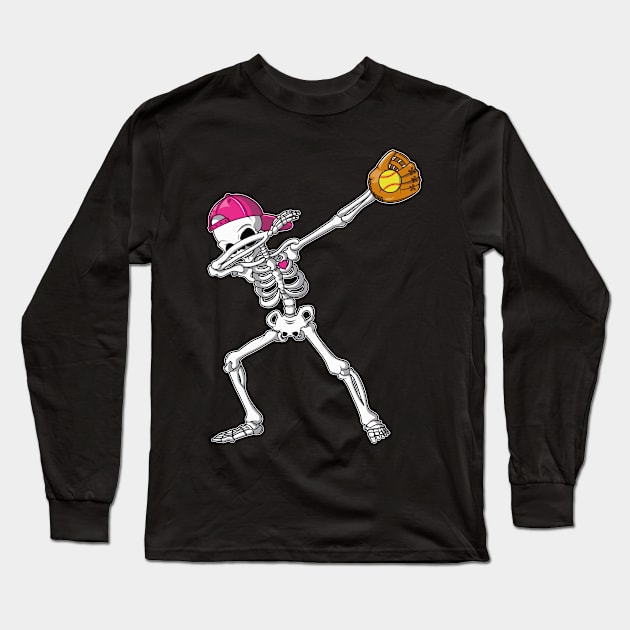 Dabbing Skeleton Softball Funny Girls Halloween Gift Long Sleeve T-Shirt by trendingoriginals